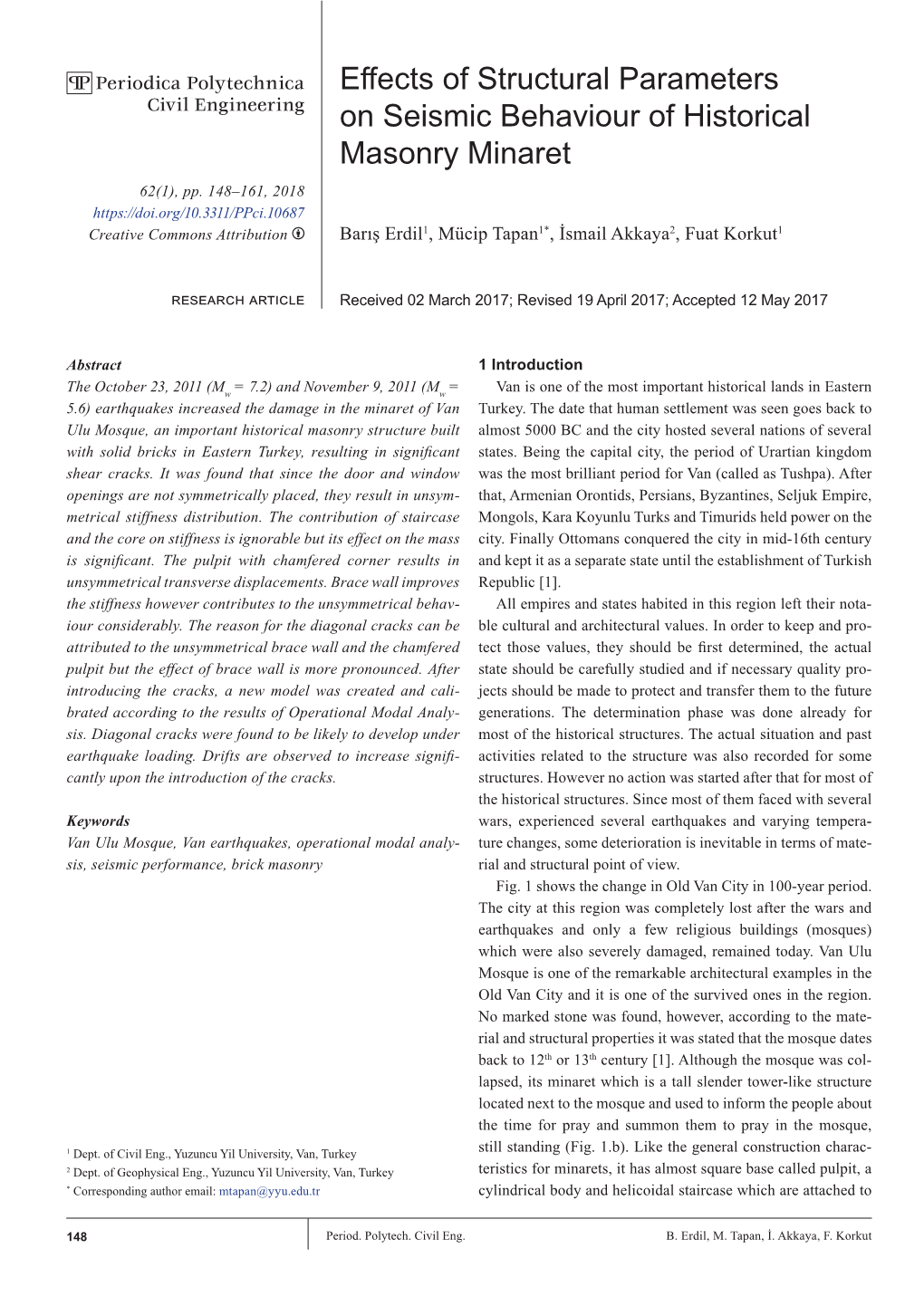 Effects of Structural Parameters on Seismic Behaviour of Historical Masonry Minaret 2018 62 1 149 Fig