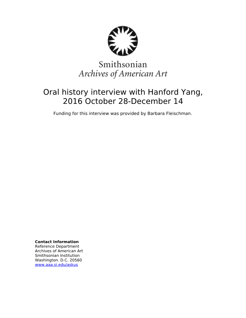 Oral History Interview with Hanford Yang, 2016 October 28-December 14