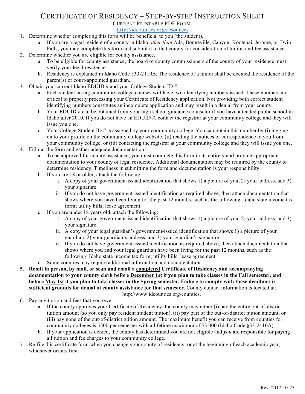 Certificate of Residency – Step-By-Step Instruction Sheet Current Printable Pdf Form