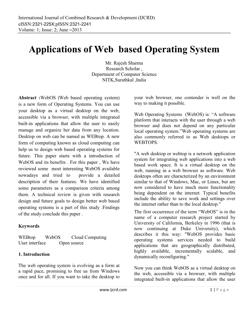 Applications of Web Based Operating System