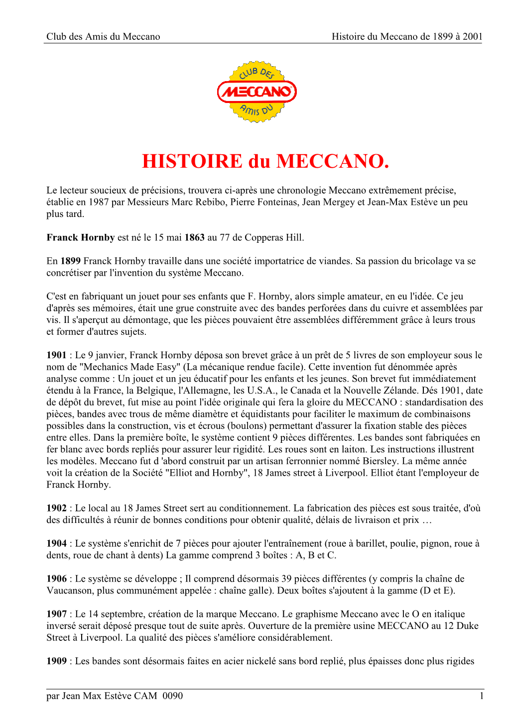 HISTOIRE Du MECCANO