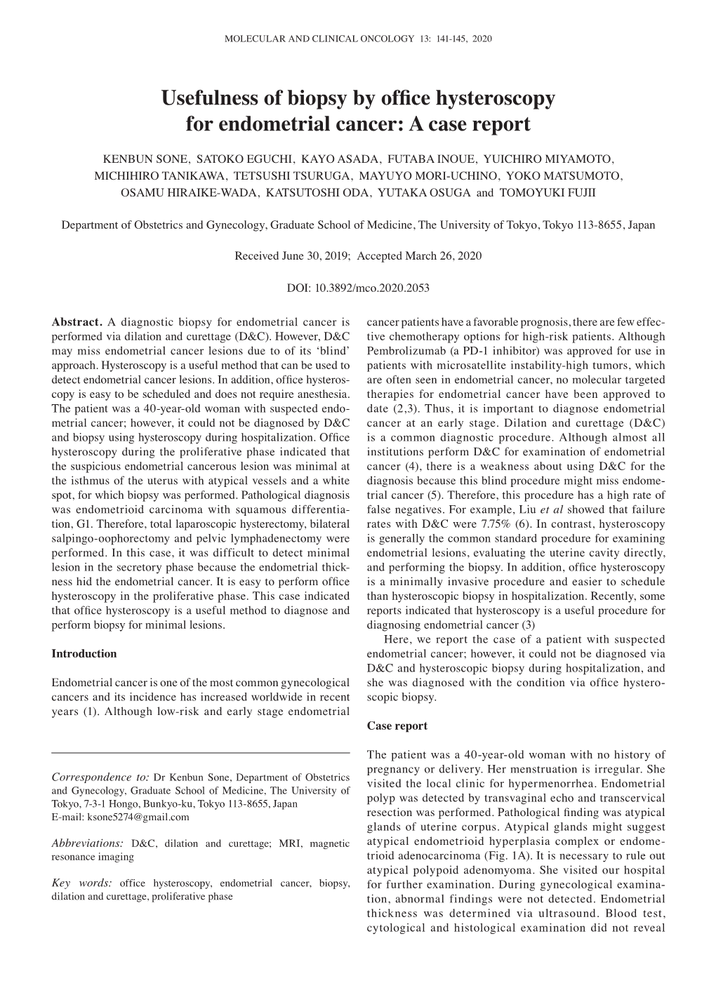 Usefulness of Biopsy by Office Hysteroscopy for Endometrial Cancer: a Case Report