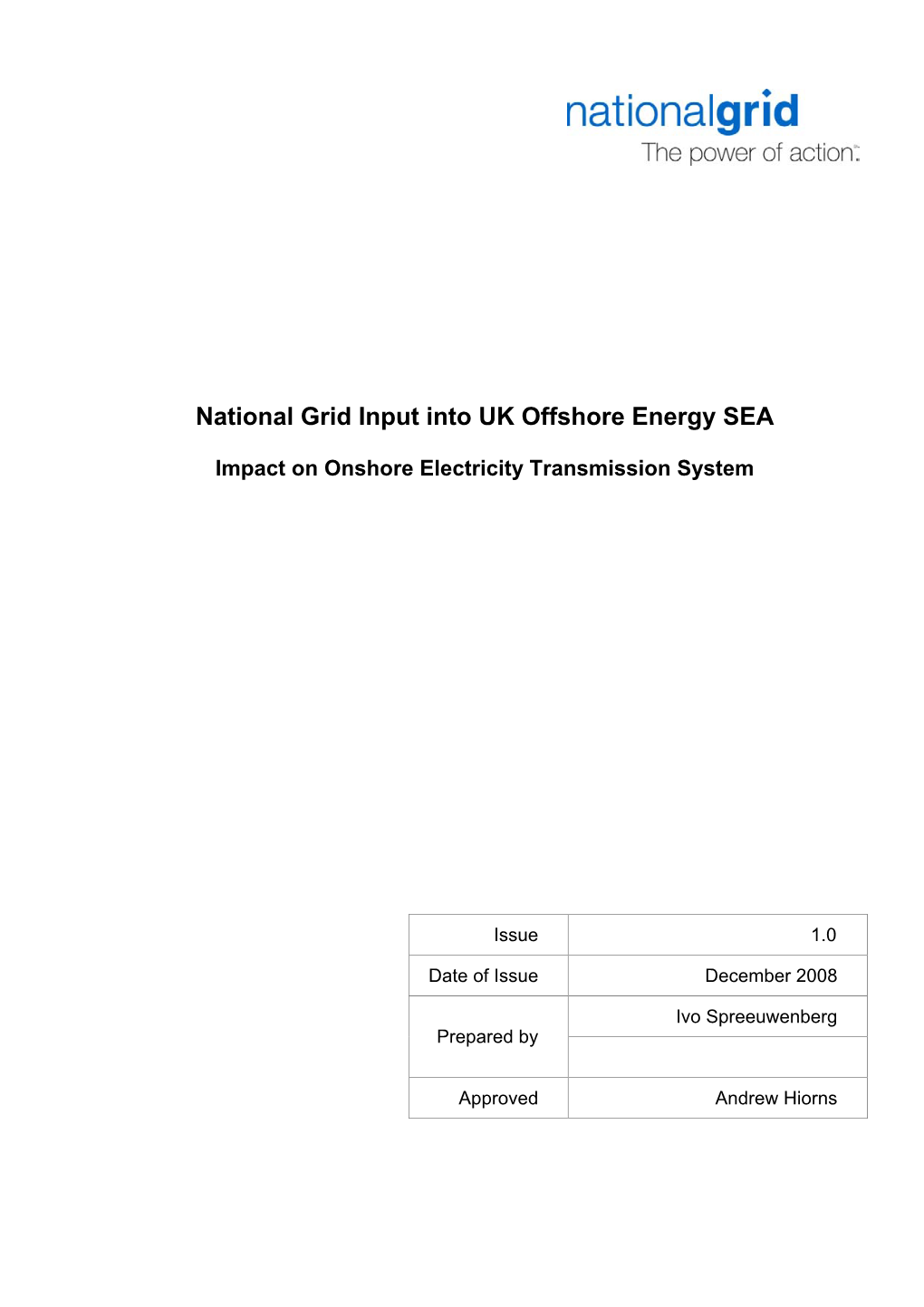National Grid Input Into UK Offshore Energy SEA