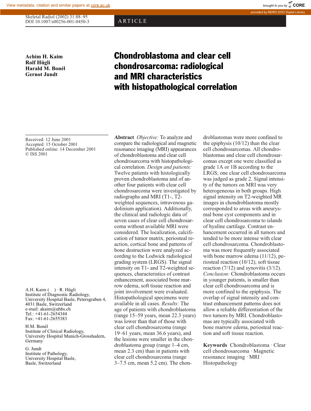 Chondroblastoma and Clear Cell Chondrosarcoma