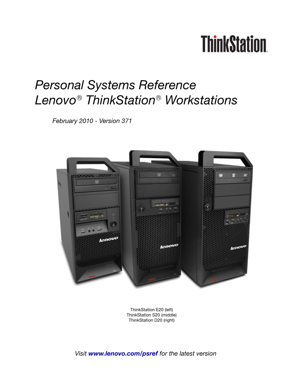 Personal Systems Reference Lenovo Thinkstation Workstations