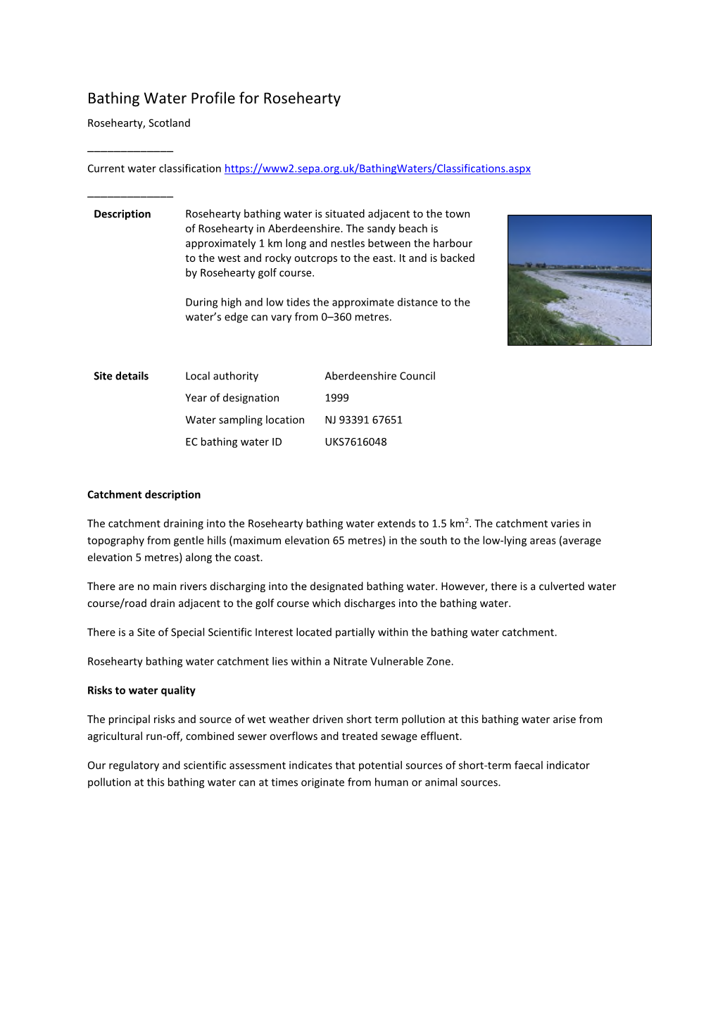 Bathing Water Profile for Rosehearty