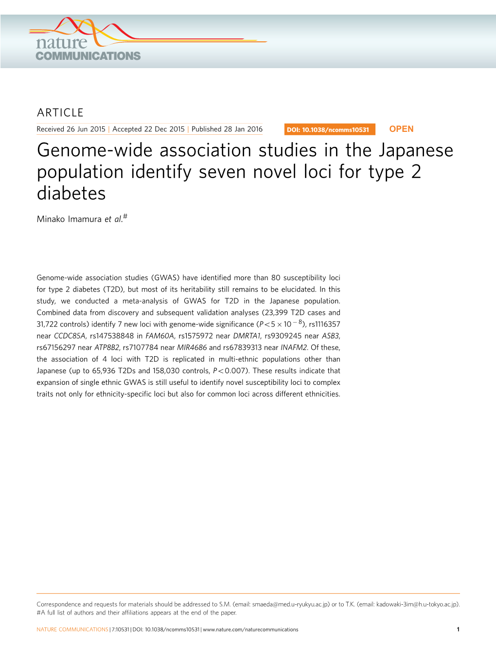 Genome-Wide Association Studies in the Japanese Population Identify Seven Novel Loci for Type 2 Diabetes