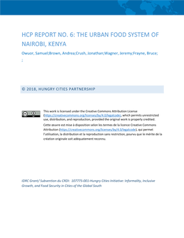 HCP REPORT NO. 6: the URBAN FOOD SYSTEM of NAIROBI, KENYA Owuor, Samuel;Brown, Andrea;Crush, Jonathan;Wagner, Jeremy;Frayne, Bruce; ;