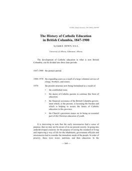 The History of Catholic Education in British Columbia, 1847-1900