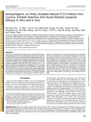 Isoliquiritigenin, an Orally Available Natural FLT3 Inhibitor from Licorice, Exhibits Selective Anti–Acute Myeloid Leukemia Efficacy in Vitro and in Vivo