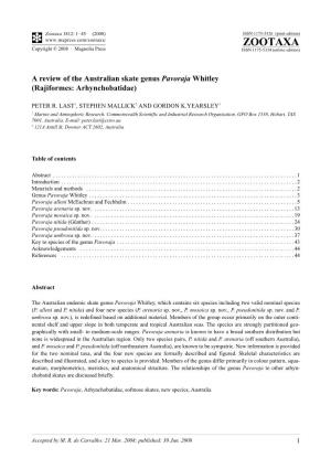 Zootaxa, a Review of the Australian Skate Genus Pavoraja Whitley