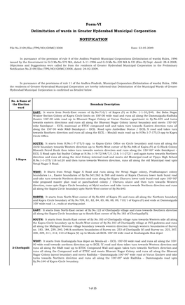 Form-VI Delimitation of Wards in Greater Hyderabad Municipal Corporation NOTIFICATION