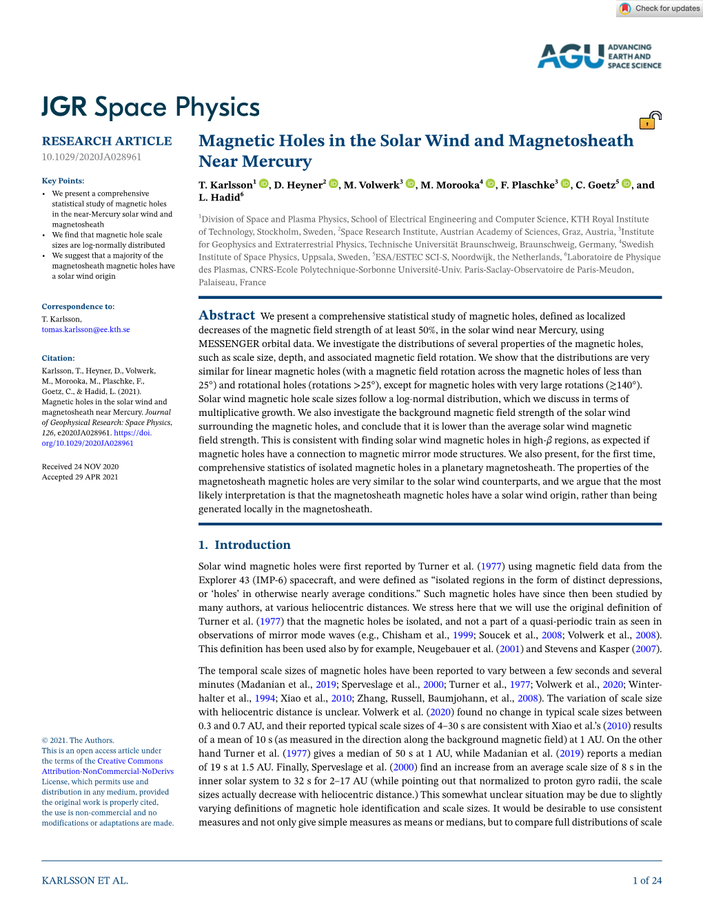 Magnetic Holes in the Solar Wind and Magnetosheath Near Mercury