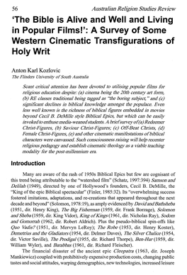 The Bible Is Alive and Well and Living in Popular Films!': a Survey of Some Western Cinematic Transfigurations of Holy Writ