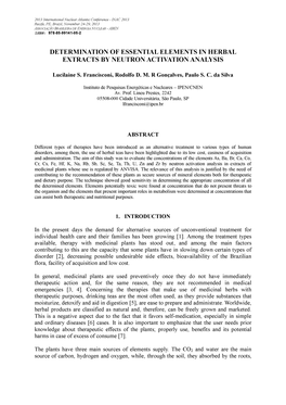 Determination of Essential Elements in Herbal Extracts by Neutron Activation Analysis