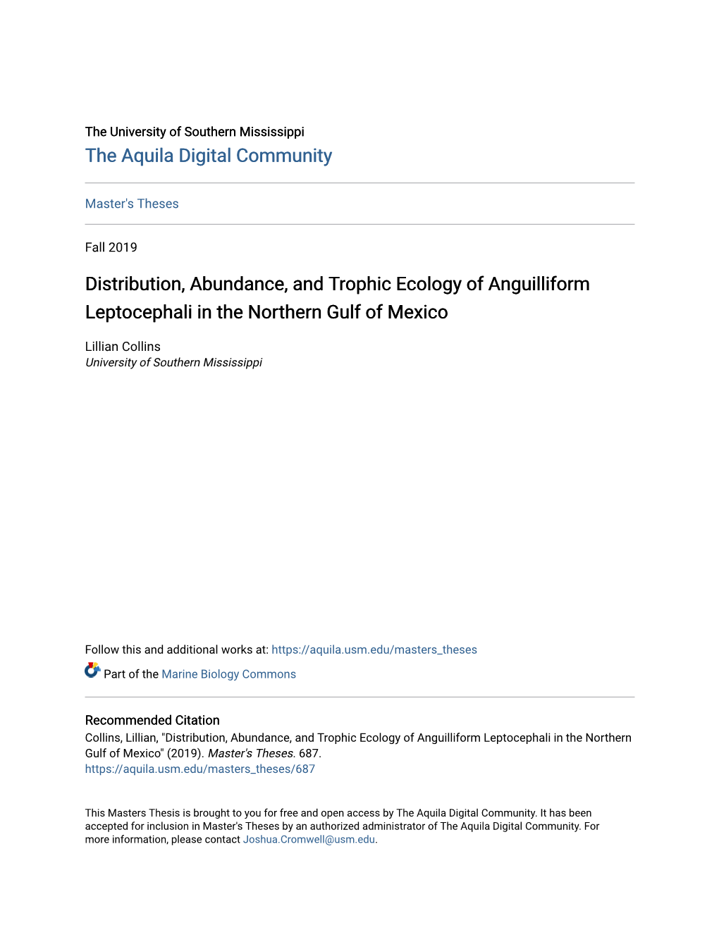 Distribution, Abundance, and Trophic Ecology of Anguilliform Leptocephali in the Northern Gulf of Mexico