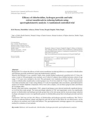 Efficacy of Chlorhexidine, Hydrogen Peroxide and Tulsi Extract Mouthwash in Reducing Halitosis Using Spectrophotometric Analysis: a Randomized Controlled Trial