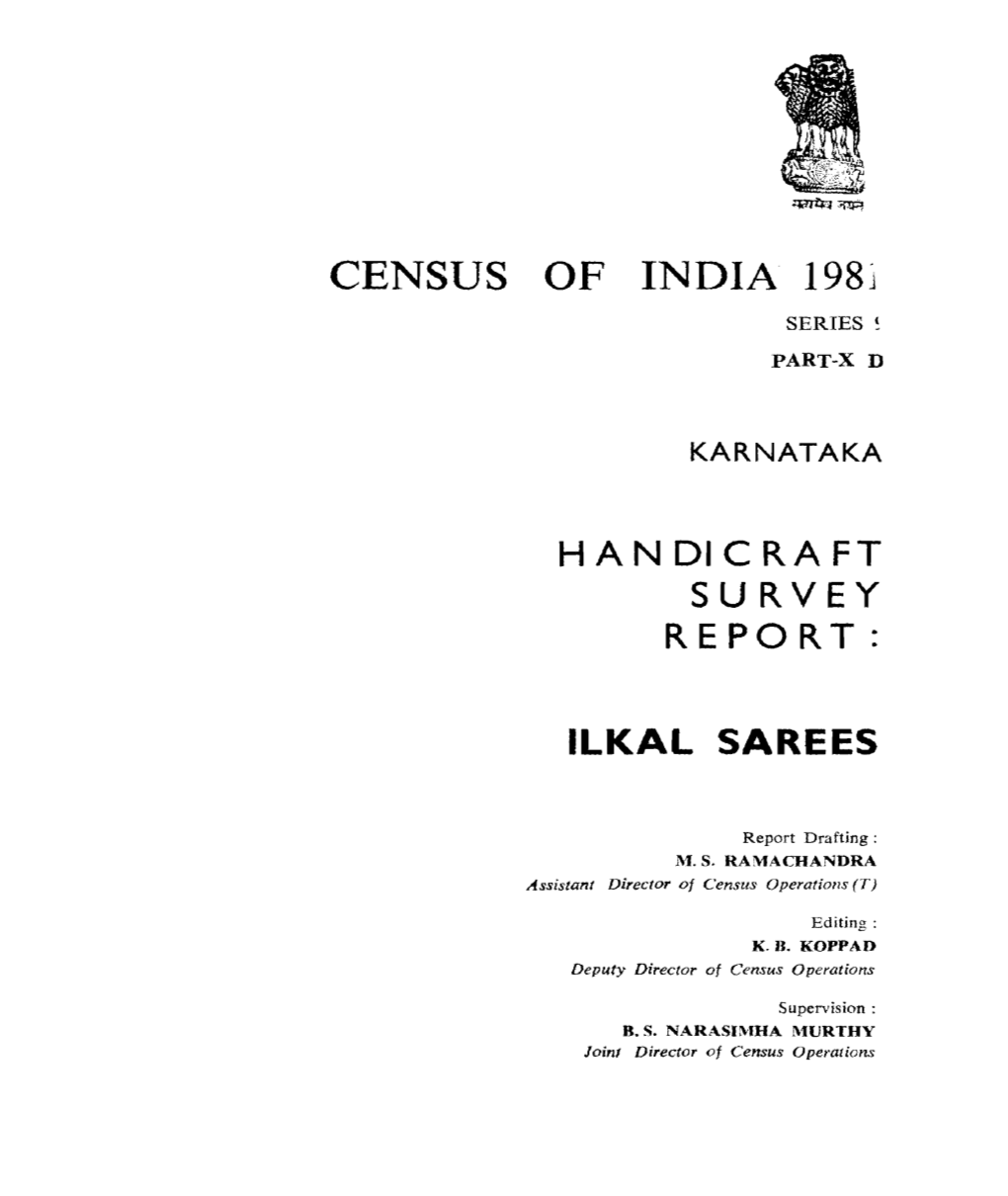 Handicraft Survey Report, Ilkal Sarees, Part X-D, Series-9