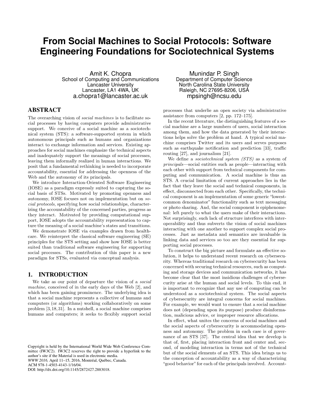Software Engineering Foundations for Sociotechnical Systems