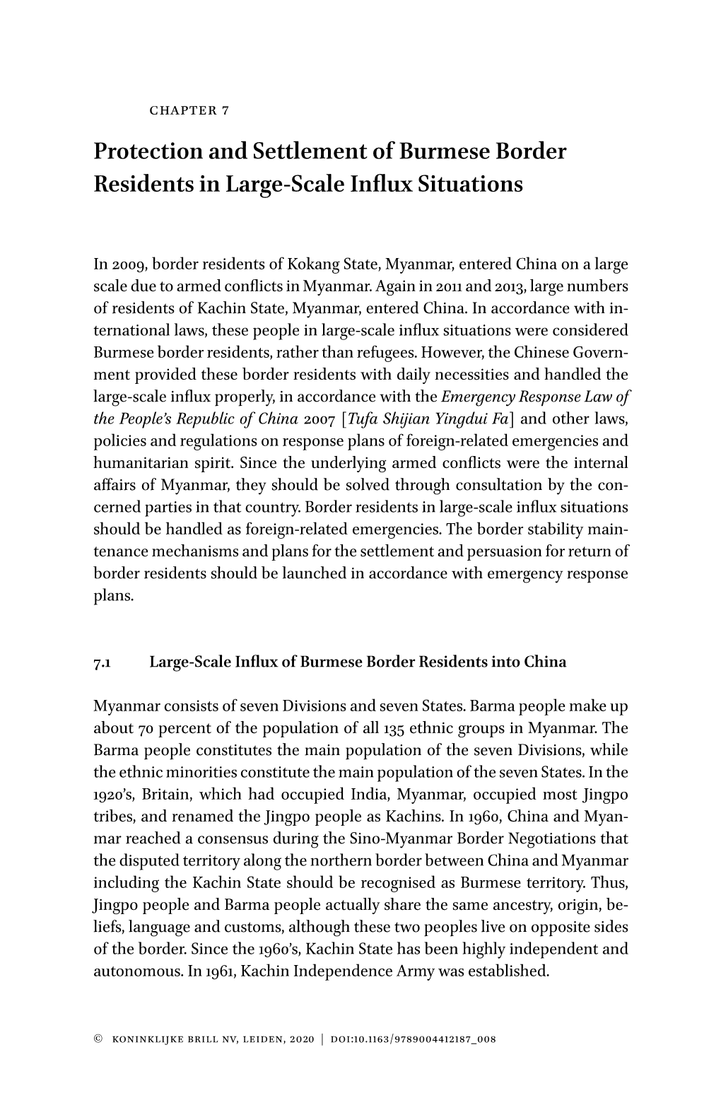 Protection and Settlement of Burmese Border Residents in Large-Scale Influx Situations