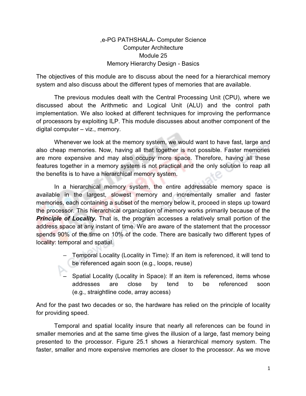 E Pg Pathshala Computer Science Computer Architecture Module 25 Memory