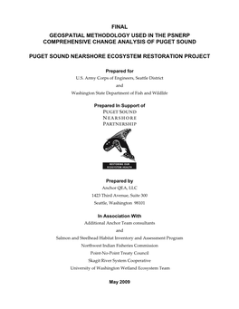 Final Geospatial Methodology Used in the Psnerp Comprehensive Change Analysis of Puget Sound Puget Sound Nearshore Ecosystem