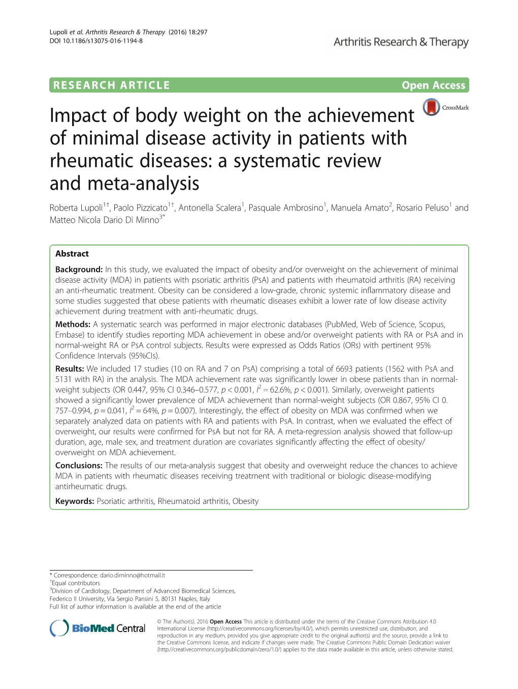 Impact of Body Weight on the Achievement of Minimal Disease