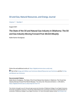 The Oil and Gas Industry Moving Forward Post Mcgirt/Murphy