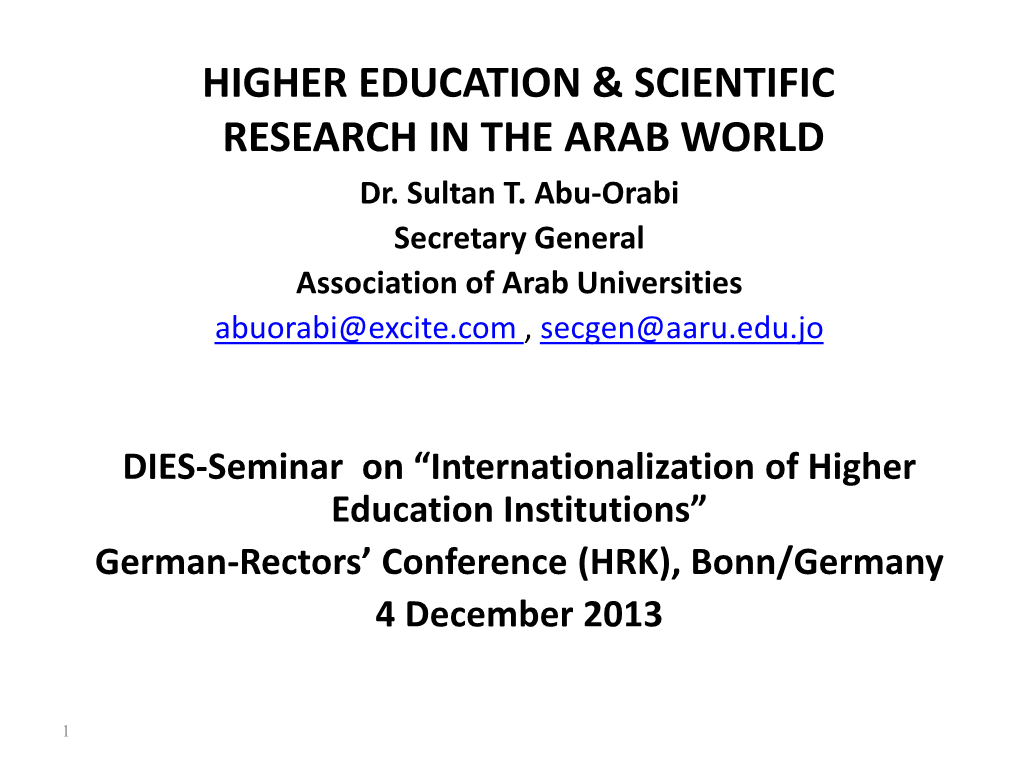 Higher Education & Scientific Research in the Arab World