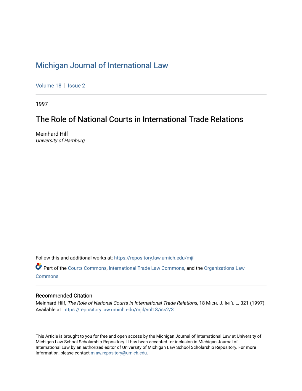 The Role of National Courts in International Trade Relations