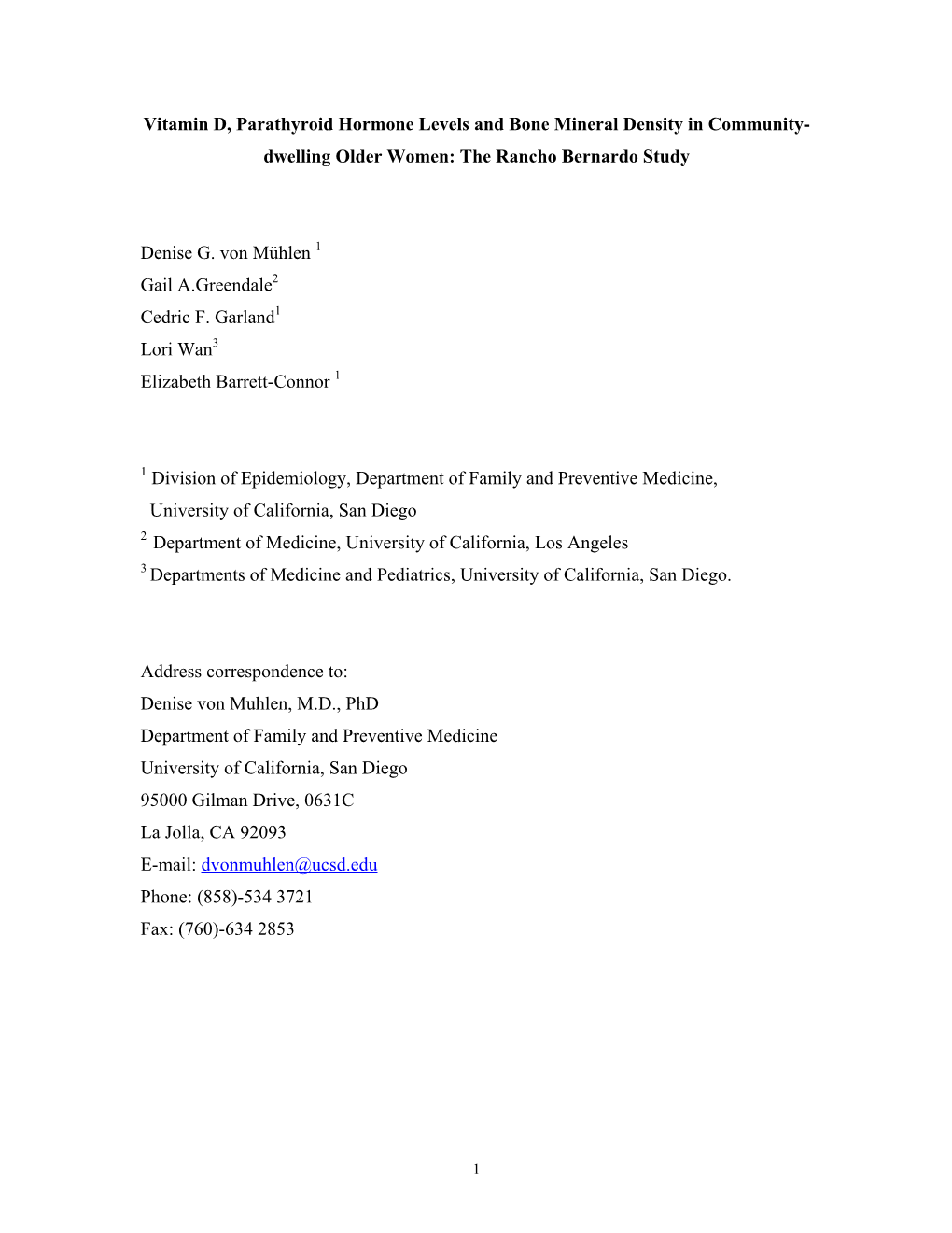 Vitamin D, Parathyroid Hormone Levels and Bone Mineral Density in Community-Dwelling Older Women