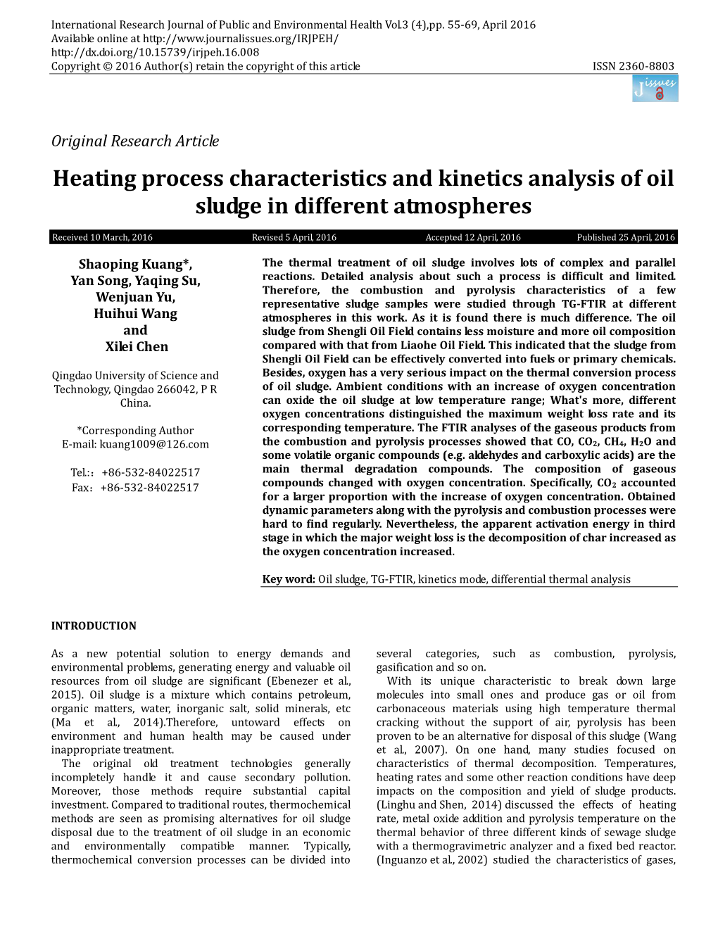 Heating Process Characteristics and Kinetics Analysis of Oil Sludge in Different Atmospheres