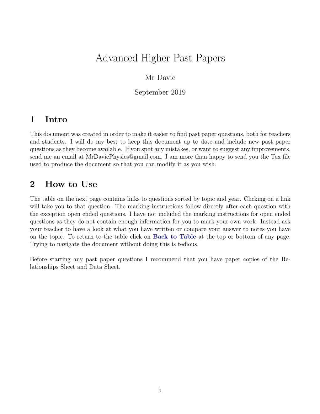 Advanced Higher Past Papers