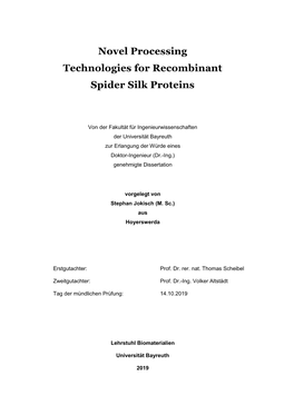 Novel Processing Technologies for Recombinant Spider Silk Proteins