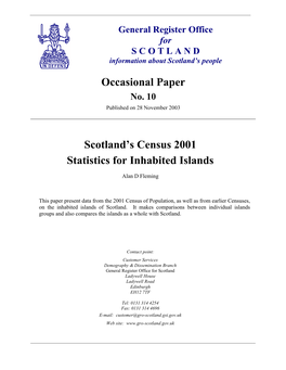 Occasional Paper Scotland's Census 2001 Statistics for Inhabited Islands