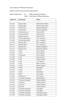 CC = CMI Circulating Instrument YSM = Yale School of Music Instrument