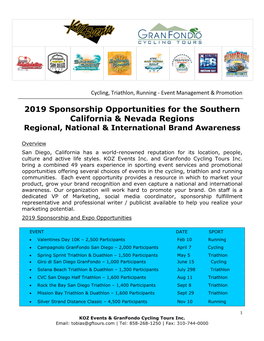 2019 Sponsorship Opportunities for the Southern California & Nevada Regions