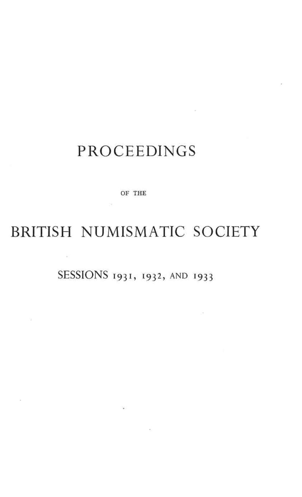 Proceedings British Numismatic Society