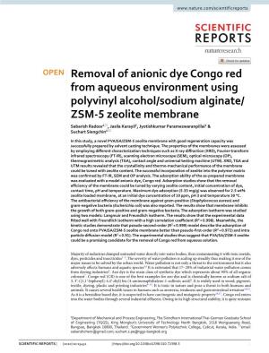 Removal of Anionic Dye Congo Red from Aqueous Environment Using
