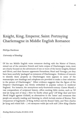 Knight, King, Emperor, Saint: Portraying Charlemagne in Middle English Romance
