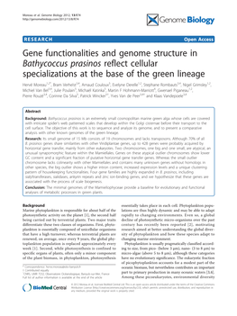 Gene Functionalities and Genome Structure in Bathycoccus Prasinos