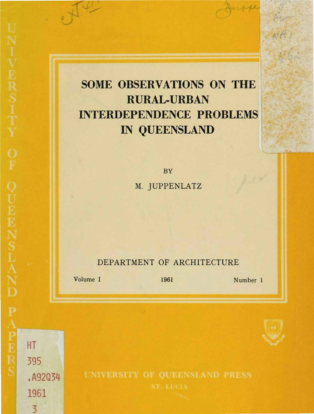 Some Observations on the Rural-Urban Interdependence Problems in Queensland