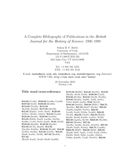 A Complete Bibliography of Publications in the British Journal for the History of Science: 1990–1999