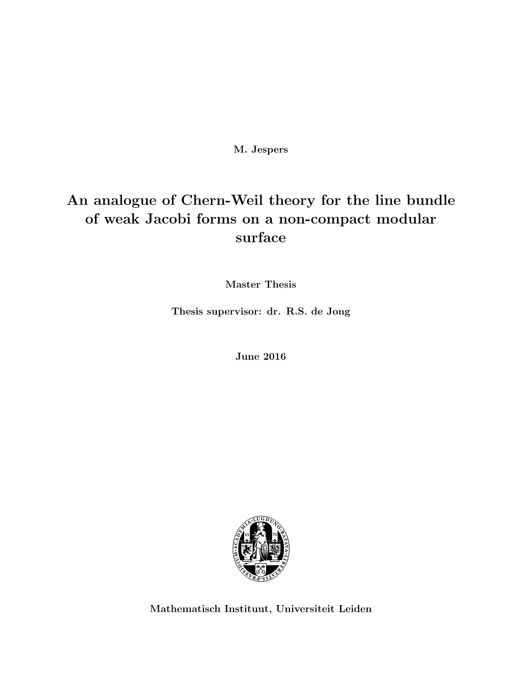 An Analogue of Chern-Weil Theory for the Line Bundle of Weak Jacobi Forms on a Non-Compact Modular Surface