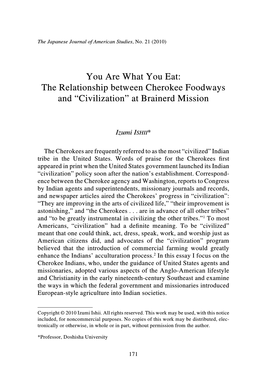 You Are What You Eat: the Relationship Between Cherokee Foodways and “Civilization” at Brainerd Mission