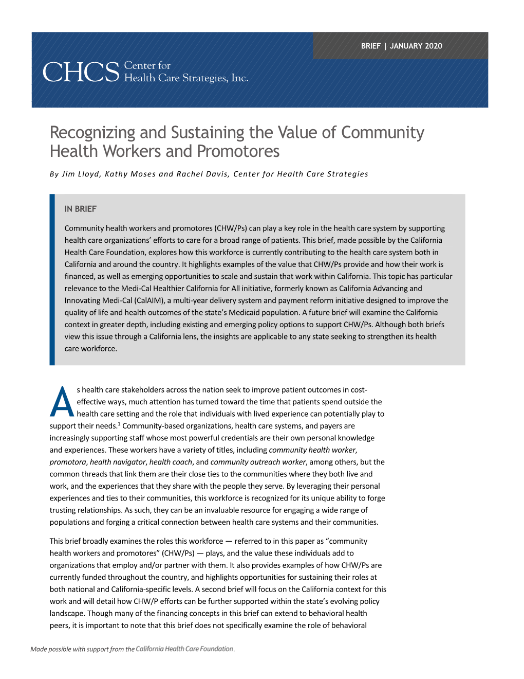 Recognizing and Sustaining the Value of Community Health Workers and Promotores