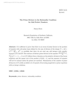 Prime Divisors in the Rationality Condition for Odd Perfect Numbers