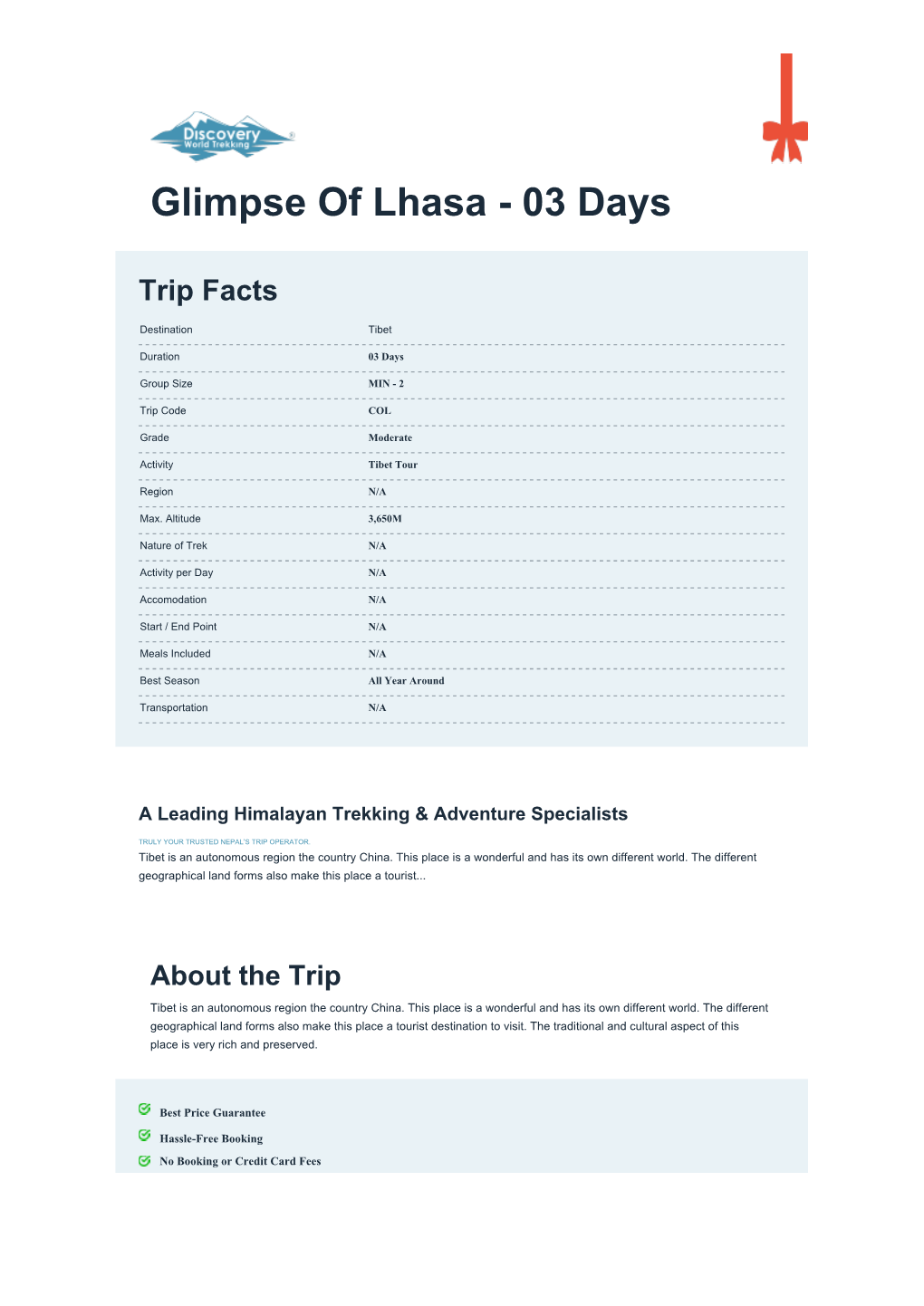Glimpse of Lhasa - 03 Days