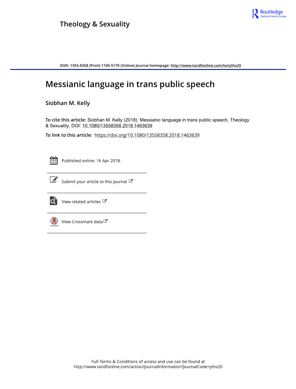 Messianic Language in Trans Public Speech* Siobhan M