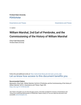 William Marshal, 2Nd Earl of Pembroke, and the Commissioning of the History of William Marshal